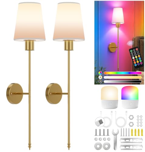 Battery Operated Wall Sconces Set of 2,5200mAH Magnetic Bulb and Remote