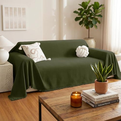 Chenille Couch Cover for Dogs Washable Boho Throw Blanket Washable - color: 01 Grass Green, size: 71"×102"