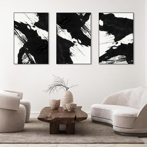 Large Framed Boho Black White Abstract Wall Art for Living Room, 24x32 In - color: Black White