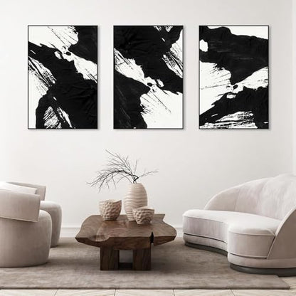 Large Framed Boho Black White Abstract Wall Art for Living Room, 24x32 In - color: Black White