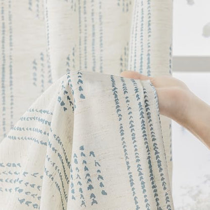 Blue Linen Boho Curtains 96 Inch Farmhouse Grommet Top 2 Panels - color: Boho | Blue, size: 52"W x 96"L (Pack of 2)