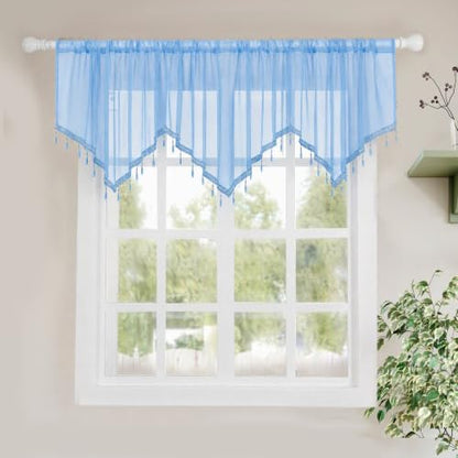 Molaxhome Swag Curtain Scalloped Curtain Valance Drape Sheer Lace Panel 1pc - color: Blue