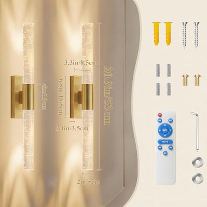 camuucci Battery Operated Wall Sconces Set of 2, Rechargeable Wall Lights - color: Gold, size: 20.9 Inches