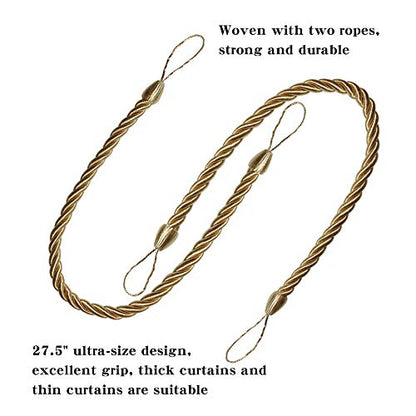 BEL AVENIR Curtain Tiebacks Ropes Tie-Backs,Handmade Holdbacks(Gold,2P) - color: Golden, size: 2pack