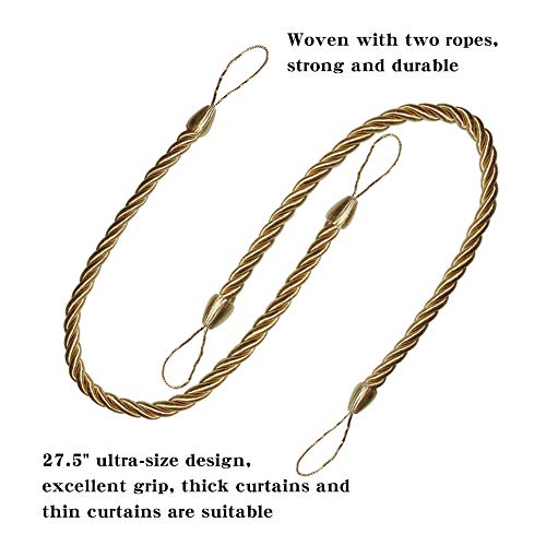 BEL AVENIR Curtain Tiebacks Ropes Tie-Backs,Handmade Holdbacks(Gold,4P) - color: Golden, size: 4pack