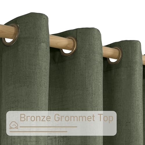 LAMIT Small Linen Curtains 30 Inch Length for Half Windows 2 Panels - color: Olive Green, size: 34"W x 30"L (Pack of 2)