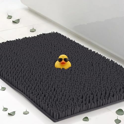 Small Chenille Bath Mats 22"x14", Plush Absorbent Bath Mats Quick Dry, Soft & Machine Washable, Non Slip Carpet for Bathroom, Thick Bathroom Rugs, Shower Restroom Rug Mat, Alfombras De Bano, Bathrugs - color: Charcoal Gray, size: 22" x 14" (Rectangular)