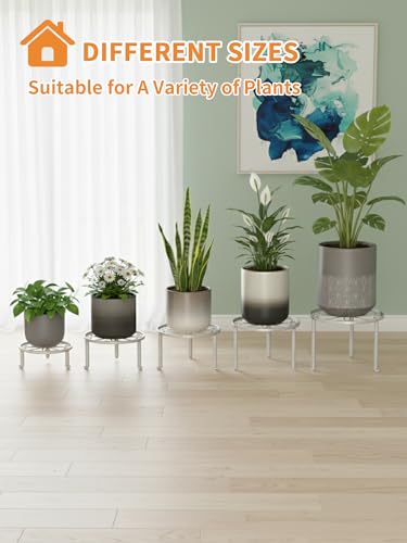 5-Pack Metal Plant Stand Outdoor, Heavy Duty Round Pot Holder Rack for Patio & Garden - color: S-White