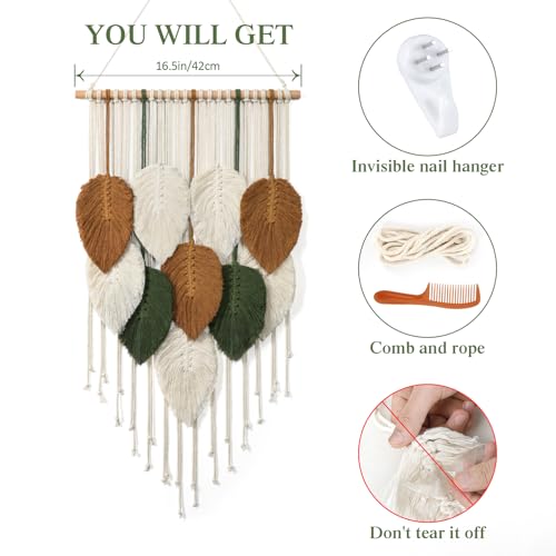 Macrame Wall Hanging Leaves Woven Tapestry Boho Chic Modern Home Decoration - color: 16.5"W x 29.5"L