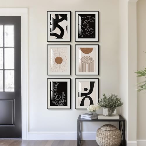 Framed Boho Black and White Brown Modern Abstract Wall Art for Living Room - color: Boho Style