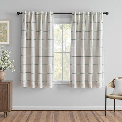 MYSKY HOME 100% Blackout Plaid Linen Curtains 63 Inches Long Double Layer Farmhouse Thermal Insulated Checkered Print Drapes with Rod Pocket Back Tab for Bedroom Living Room, 2 Panels, 52"Wide, Green - color: Green, size: 52"W x 63"L (Pack of 2)