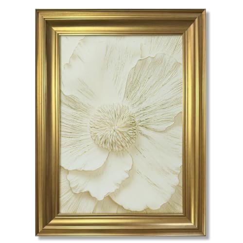 yByCute White Floral Wall Art, Gold-Tone Framed Canvas, 8 x 10 Inches