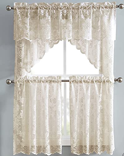 Warm Home Designs Knitted Linen Lace Kitchen Swag Curtains. FI Linen Swags - color: Golden Linen, size: 30"W x 38"L (Pack of 2)
