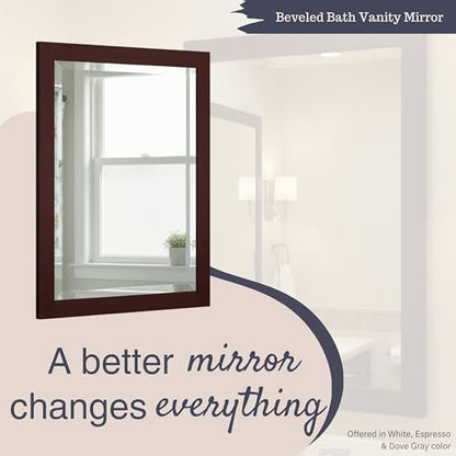 Alaterre Bathroom Vanity Mirror with Beveled Glass, Espresso, 24”x30” - color: Espresso