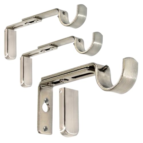 Adjustable Curtain Rod Brackets for Wall 3 Pack, Heavy Duty, Brushed Nickel - color: Brushed Nickel - Set of 3