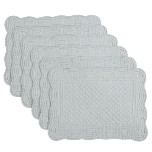 HOMBYS Quilted Placemats Set of 6 Washable-13x18 inches Rectangular Placemats for Kitchen Table-100% Cotton Fabric Rectangular Table Mats, (Light Grey) - color: Light Grey