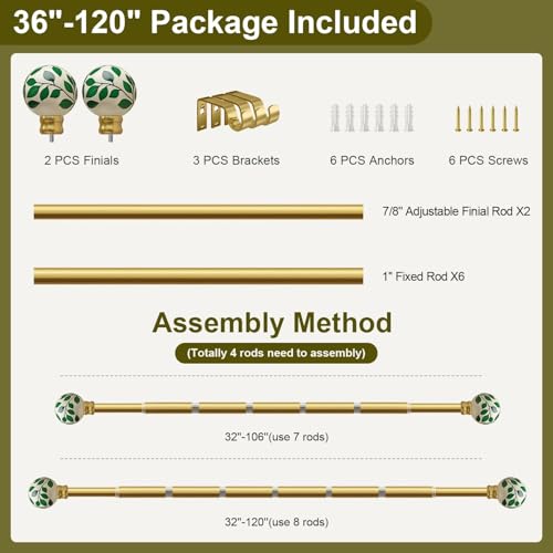 Ceramic Gold Curtain Rods for Windows 16 to 120 Inches Drapery Rods - color: Ceramic Gold, size: 16"-120"|1 Pack