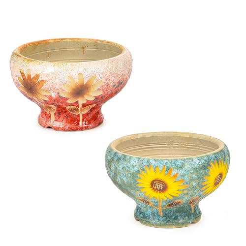 Sungmor Small Succulent Planters Set of 2, Beautiful Hand Crafted Ceramic Plant Pots Cute Cactus Pot, 6.5 Inch Flower Pots for Indoor Plants with Drainage, Desktop Windowsill Home Office Decor Pots - color: Style-b (Dia.: 6.9inch & H: 4.3inch)