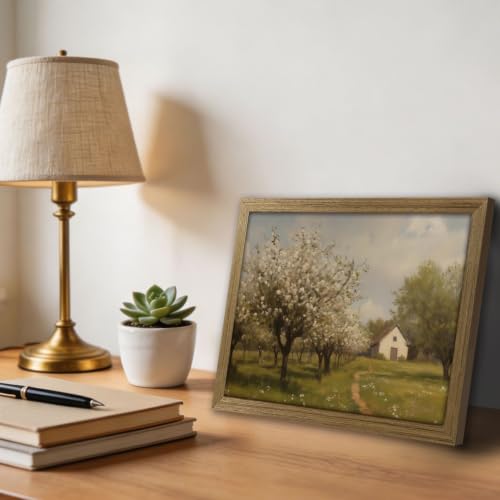 Framed Canvas Wall Art Vintage Landscape Painting Poster Rustic Farmhouse Picture Print Gallery Wrapped Artwork Country Tree Path Home Wall Decor 8x10 Inch - color: Retro House