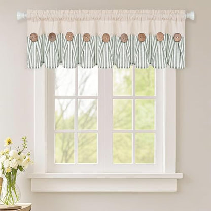 ASPMIZ Farmhouse Valances for Windows, Beige+Green, 60x14 Inches, 1 Panel - color: Beige&green, size: 60"W x 14"L (Pack of 1)