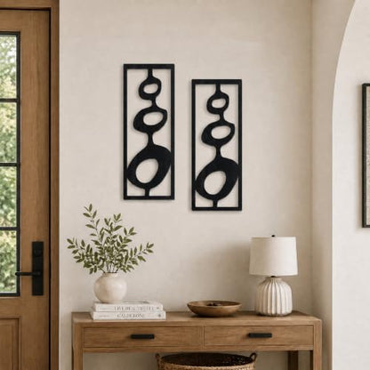 Zzbakress 2 Pcs Mid Century Wall Art Modern Geometric Wood Wall Decor Black - color: Black