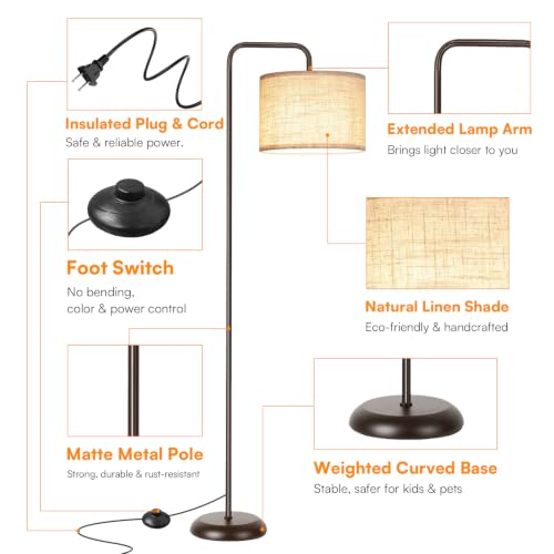 TJOY Floor Lamp,Black Brown Floor Lamp for Living Room with 3 CCT Bulb - color: Black Brown