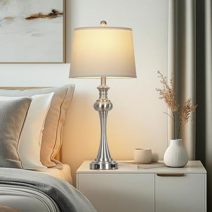 CINSARY Silver Table Lamp for Living Room, 29" Bedside Lamp with USB C+A - color: Silver