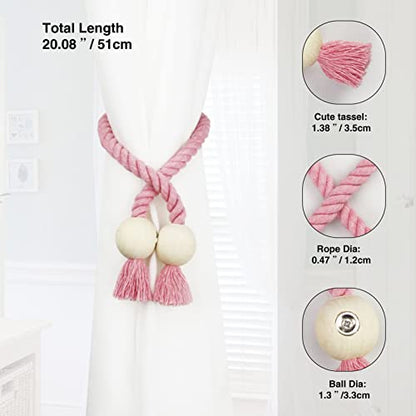 Magnetic Curtain Tiebacks Decorative Tie Back Drapes Holdbacks Nieffeiy - color: Pink