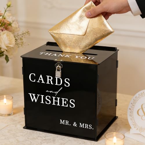 Black Acrylic Card Box with Slot & Lock, DIY Large Wedding Card Boxes for Reception, Elegant Money Envelop Gift Cards Box for Party Wedding Birthday Baby Shower Graduation Table Decor - style: Acrylic