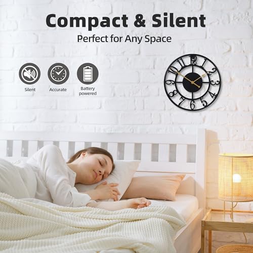 Wall Clock Battery Operated,Silent Non Ticking Modern Rustic Metal Small Clocks for Living Room/Bedroom/Office/Kitchen/Farmhouse Home Decor-10IN(Arabic Number-Black) - size: 10 inch