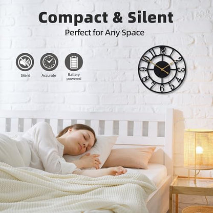 Wall Clock Battery Operated,Silent Non Ticking Modern Rustic Metal Small Clocks for Living Room/Bedroom/Office/Kitchen/Farmhouse Home Decor-10IN(Arabic Number-Black) - size: 10 inch