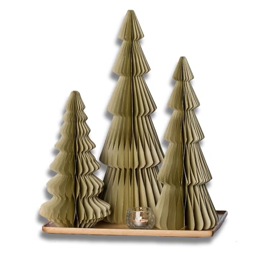 Winter Honeycomb Set of 3 Paper Trees (Large Set 3 Moss) - color: Large Set 3 Moss