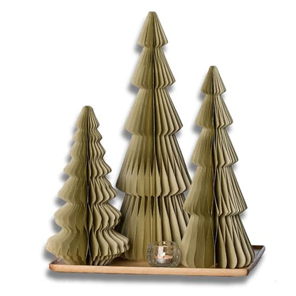Winter Honeycomb Set of 3 Paper Trees (Large Set 3 Moss) - color: Large Set 3 Moss
