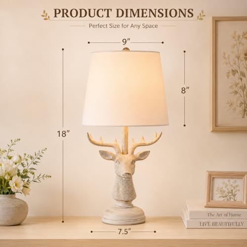 Cabin Lodge Deer Table Lamp.Woodland Animal Lamp for Bedroom or Nursery - color: Deer-Novelty Brown White