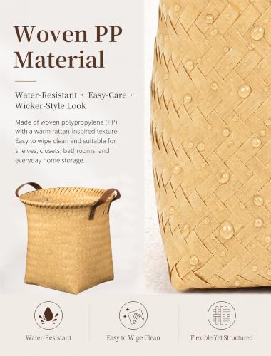 Wicker Storage Baskets, 4 Pack Woven Baskets for Shelves, Yellow - color: Round Yellow