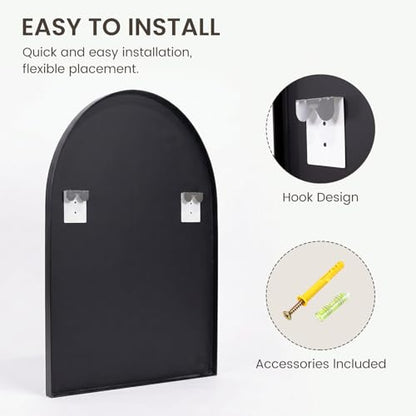 Arched Mirror for Wall, 36x24 Inch Bathroom Vanity Arched Wall Mirror with Metal Frame, Anti-Rust, Tempered Glass, Wall Mounted Mirror for Bedroom, Living Room, Entryway, Black