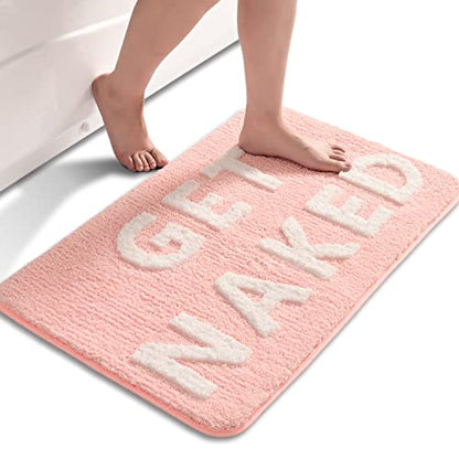 QJHOMO Get Naked Bath Mat Cute Pink Girly Bathroom Rug Non Slip, 16" x 24" - color: Pink and White, size: 1'4" x 2' (Rectangular)