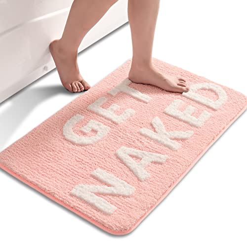 QJHOMO Get Naked Bath Mat Cute Pink Girly Bathroom Rug Non Slip, 20" x 32" - color: Pink and White, size: 1'8" x 2'8" (Rectangular)