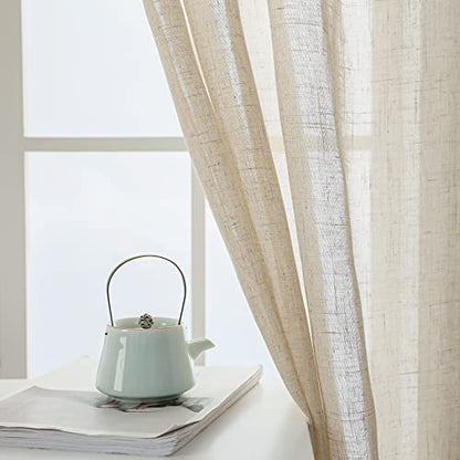 Demetex Beige Linen Sheer Curtains 63 inch Length Natrual Linen Semi Curtains Window Curtain Panels for Bedroom Lving Room Patio Windows, Set of 2, 54 x 63 inches Long, Beige - color: Linen, size: 54"W x 63"L (Pack of 2)