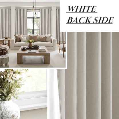 100% Blackout Curtains 80 Inch Length 2 Panels Set Farmhouse Style for Bedroom Windows/Living Room Thermal Insulated Neutral Boho Drapes Linen Blend Natural Long Hook Belt Pleated/Back Tab 50"W x 80"L - color: Natural Linen, size: 50"W x 80"L (Pack of 2)