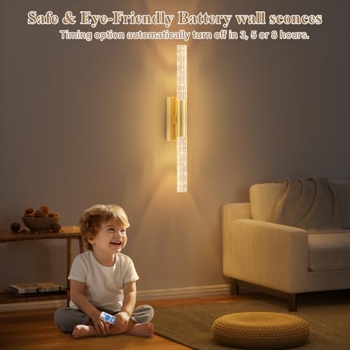 camuucci Battery Operated Wall Sconces Set of 2, Rechargeable Wall Lights - color: Gold, size: 25.6 Inches