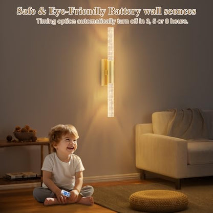 camuucci Battery Operated Wall Sconces Set of 2, Rechargeable Wall Lights - color: Gold, size: 25.6 Inches