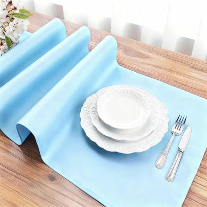 FOLINS&HOME 4 Pack Baby Blue Waterproof Table Runner 36 Inches Long - color: Baby Blue, size: 12" x 36" (4 Pcs)