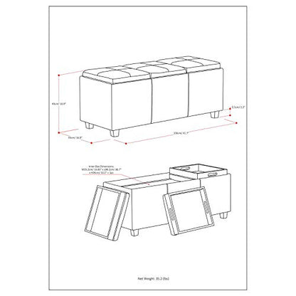 SIMPLIHOME Avalon 42" Wide Linen Look Fabric Storage Ottoman in Natural - color: Natural