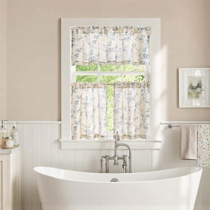 jinchan Blue Linen Floral Kitchen Tier Curtains and Valance Set 3 Pieces - color: Alisa | Blue on Linen, size: 26"W x 24"L (Pack of 3)