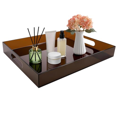 Segbeauty 16x12in Large Acrylic Serving Tray with Handles, Amber, 3mm Thick - color: Amber, size: 16" x 12" x 2"