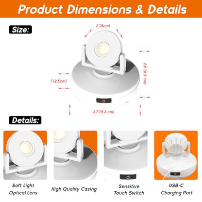 Wireless LED Spotlight Indoor, Rechargeable Uplighting with Remote Dimmable, Tree Spotlight Battery Powered Ceiling for Artwork Picture Painting Plant, 2Pack - color: White