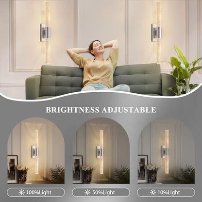 camuucci Battery Operated Wall Sconces Set of 2, Rechargeable Wall Lights - color: Silver, size: 20.9 Inches
