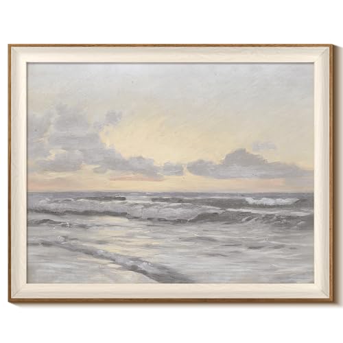 InSimSea Framed Canvas Wall Art Home Decor Coastal Wall Art Paintings Vast Sea under Cloudy Sky Canvas Art Wall Decor Rustic Art for Bathroom Farmhouse Decor Pictures for Living Room 16x20In - color: Kystparti med brænding, size: 20"L x 16"W