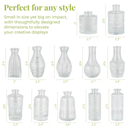 12 Pack Bud Vase in Bulk - BEAHOT Clear Flower Vases for Wedding Decorations, Glass Vase for Table Decorations, Small Vase for Home, Mother's Day, Centerpieces, Party, Office (Clear)
